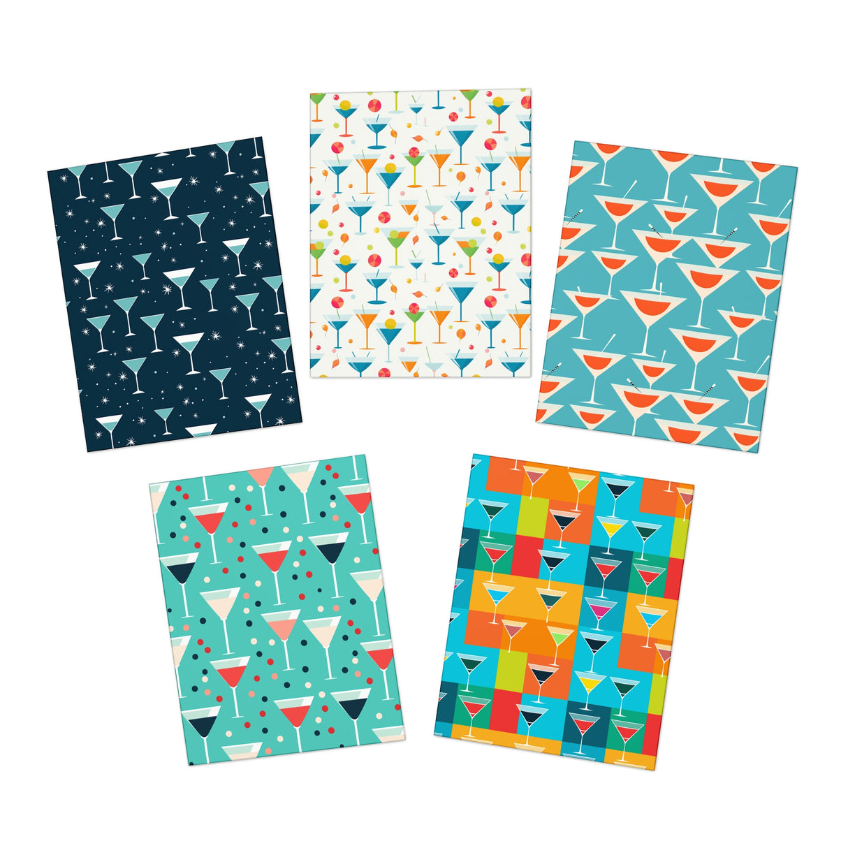 MCM Martini Cocktail 5-Pack Greeting Cards Set