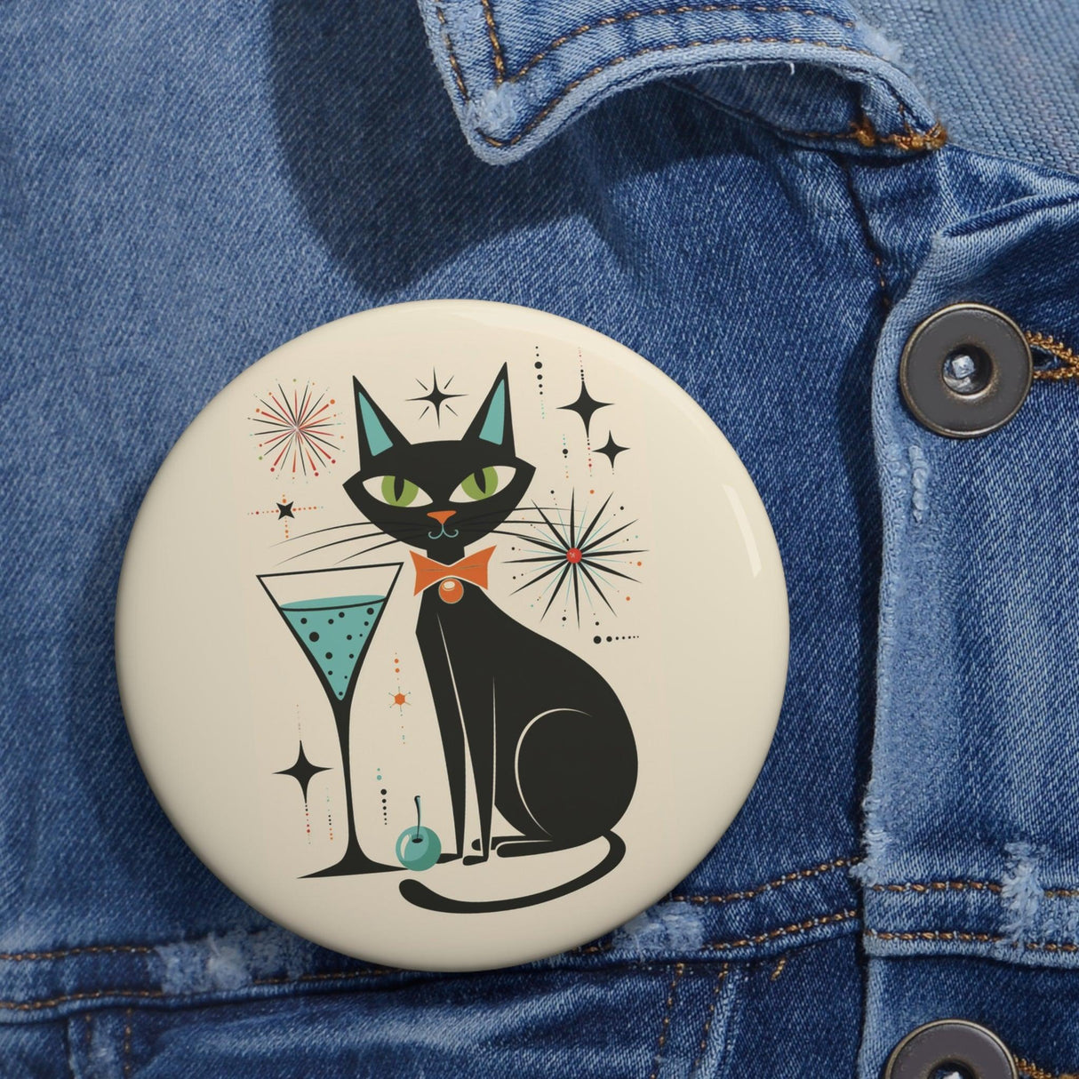 Mid Century Modern Atomic Kitty with Martini Pin Button