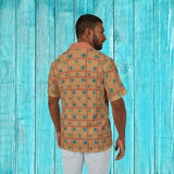 Orange Retro Grid Button Up Shirt