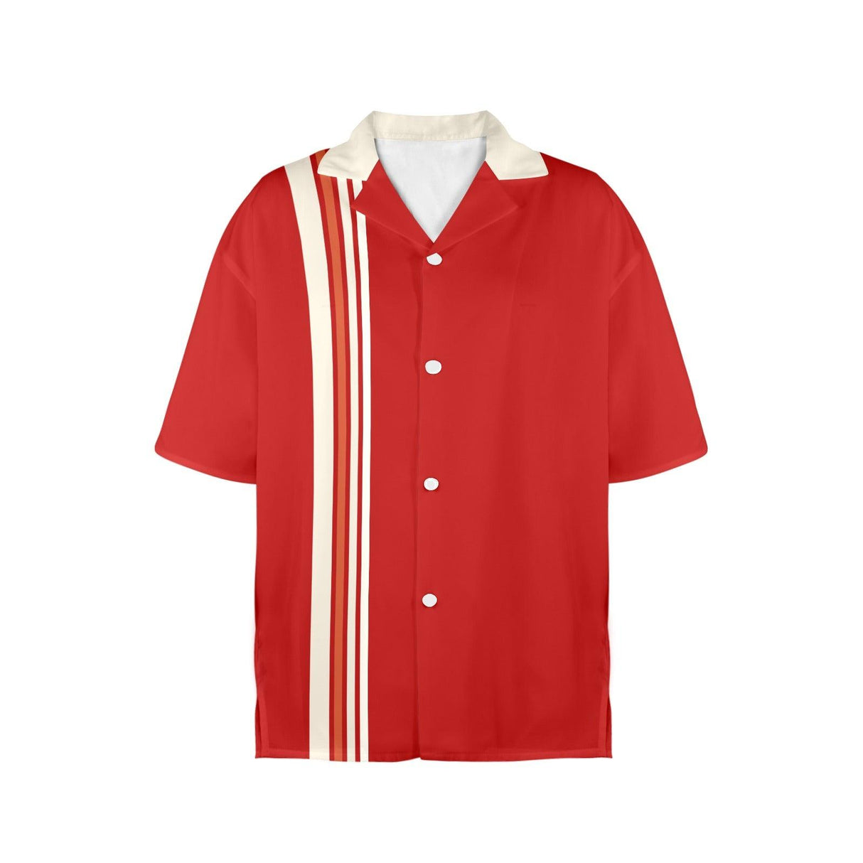 Bright Red Wide White Stripe Bowling Style - Women's Retro Bowling Shirt