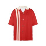 Bright Red Wide White Stripe Bowling Style - Women's Retro Bowling Shirt