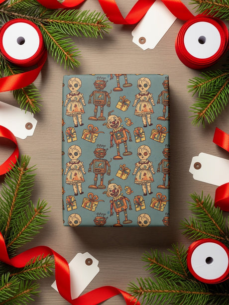 Vintage Robot and Doll Pattern Wrapping Paper