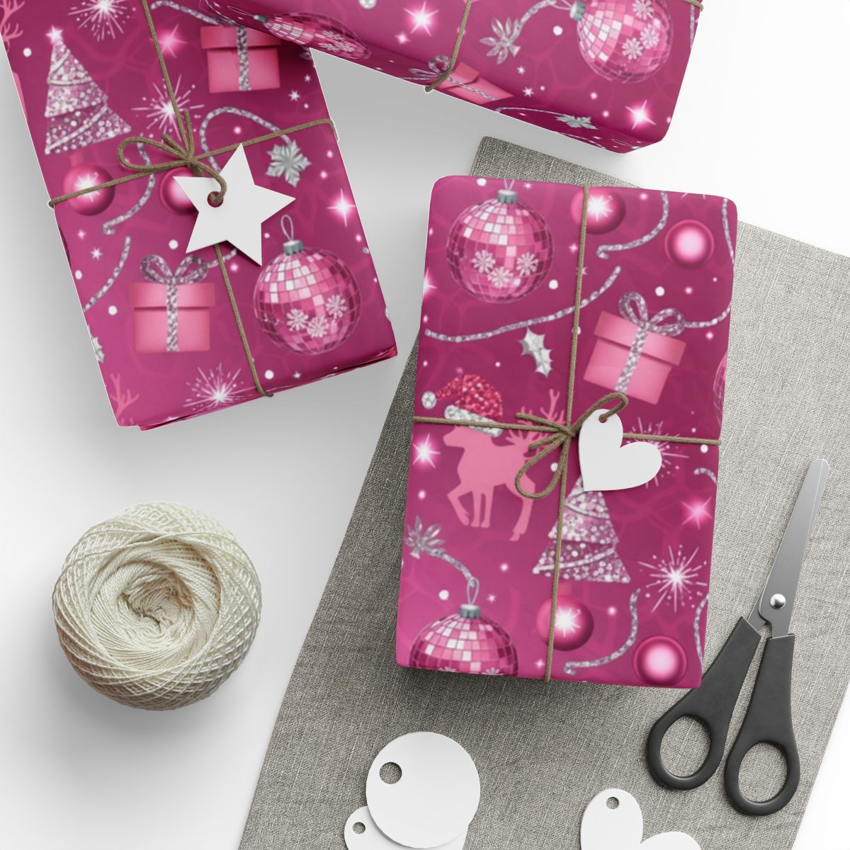 Festive Pink Christmas Gift Wrapping Paper for Holiday