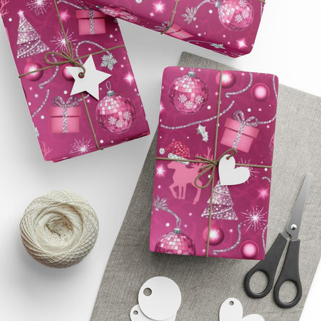 Festive Pink Christmas Gift Wrapping Paper for Holiday