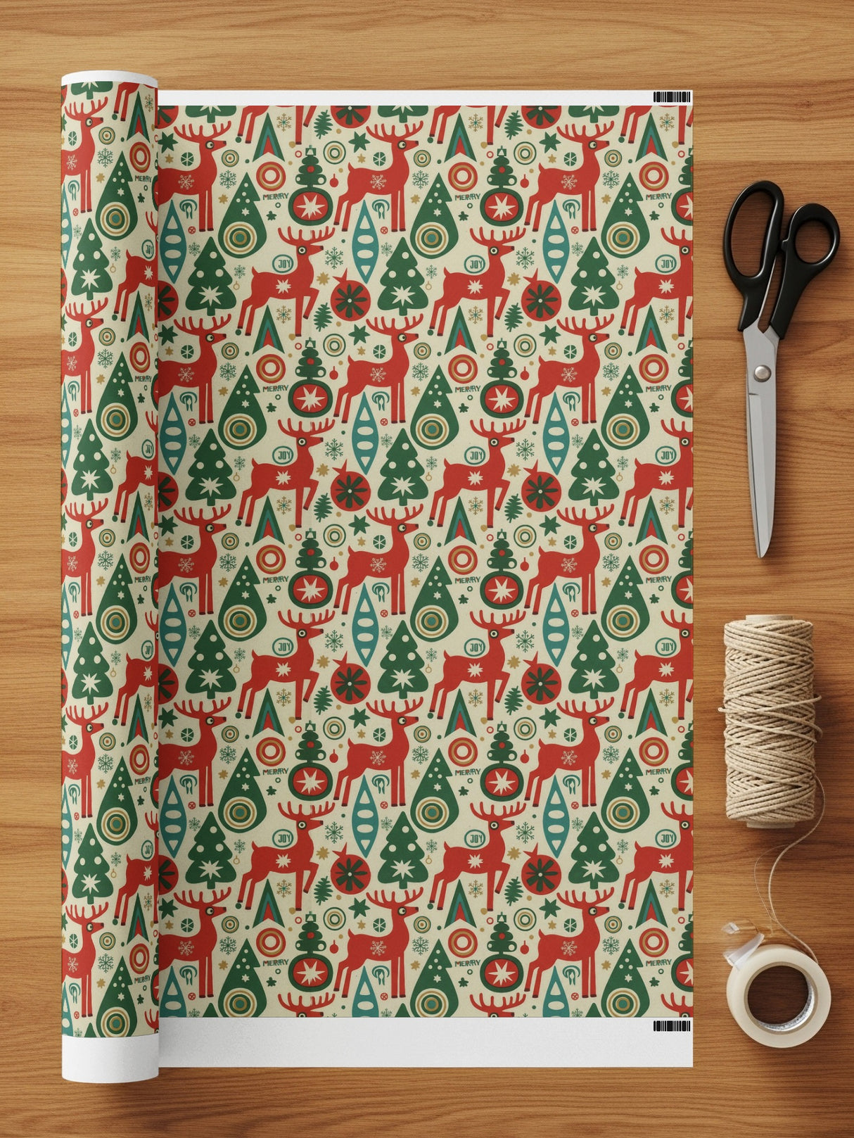 Festive Holiday Wrapping Paper With Reindeer Design