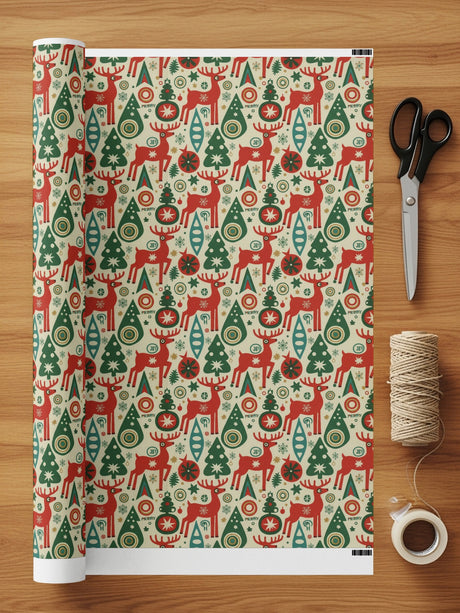 Festive Holiday Wrapping Paper With Reindeer Design