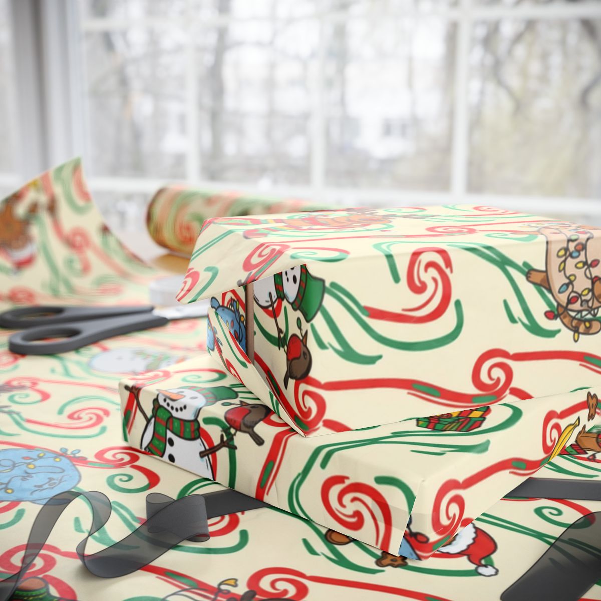 Festive Snowman and Candy Cane Wrapping Paper