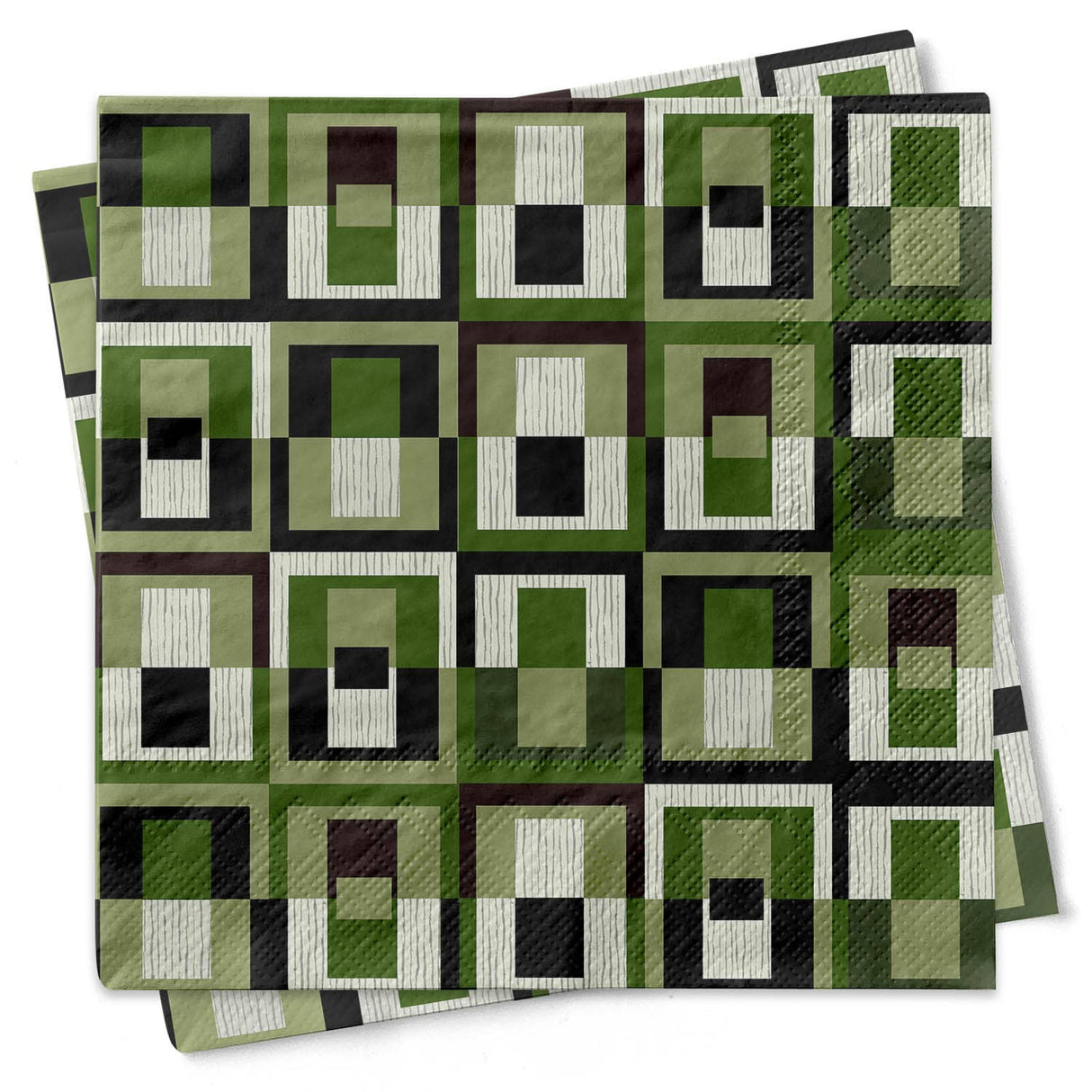 Green Square in Rectangle Geometric MCM Cocktail Beverage Napkin