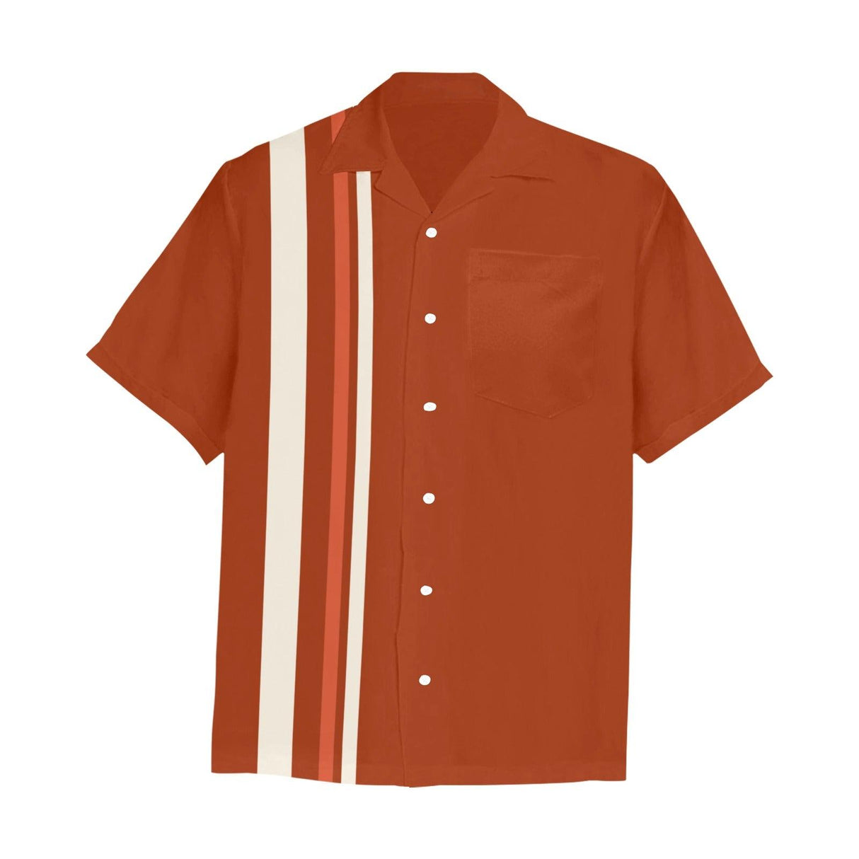 Bright Red Wide White Stripe Bowling Style - Retro Hawaiian Shirt