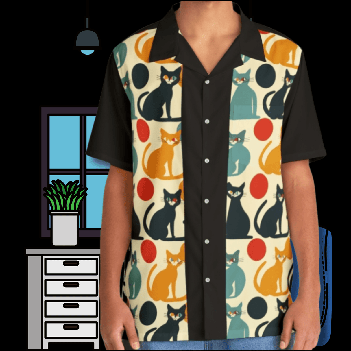 Cats! Button Up Bowling Style - Retro Button Up Shirt