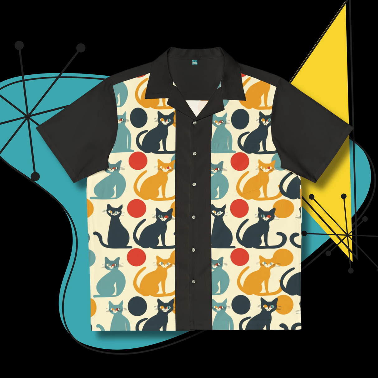 Cats! Button Up Bowling Style - Retro Button Up Shirt