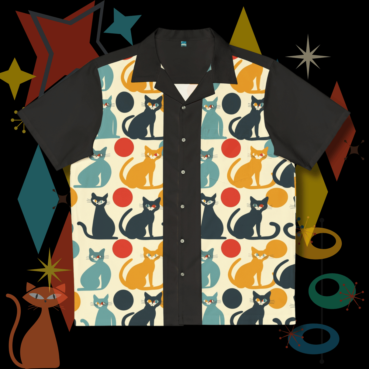 Cats! Button Up Bowling Style - Retro Button Up Shirt