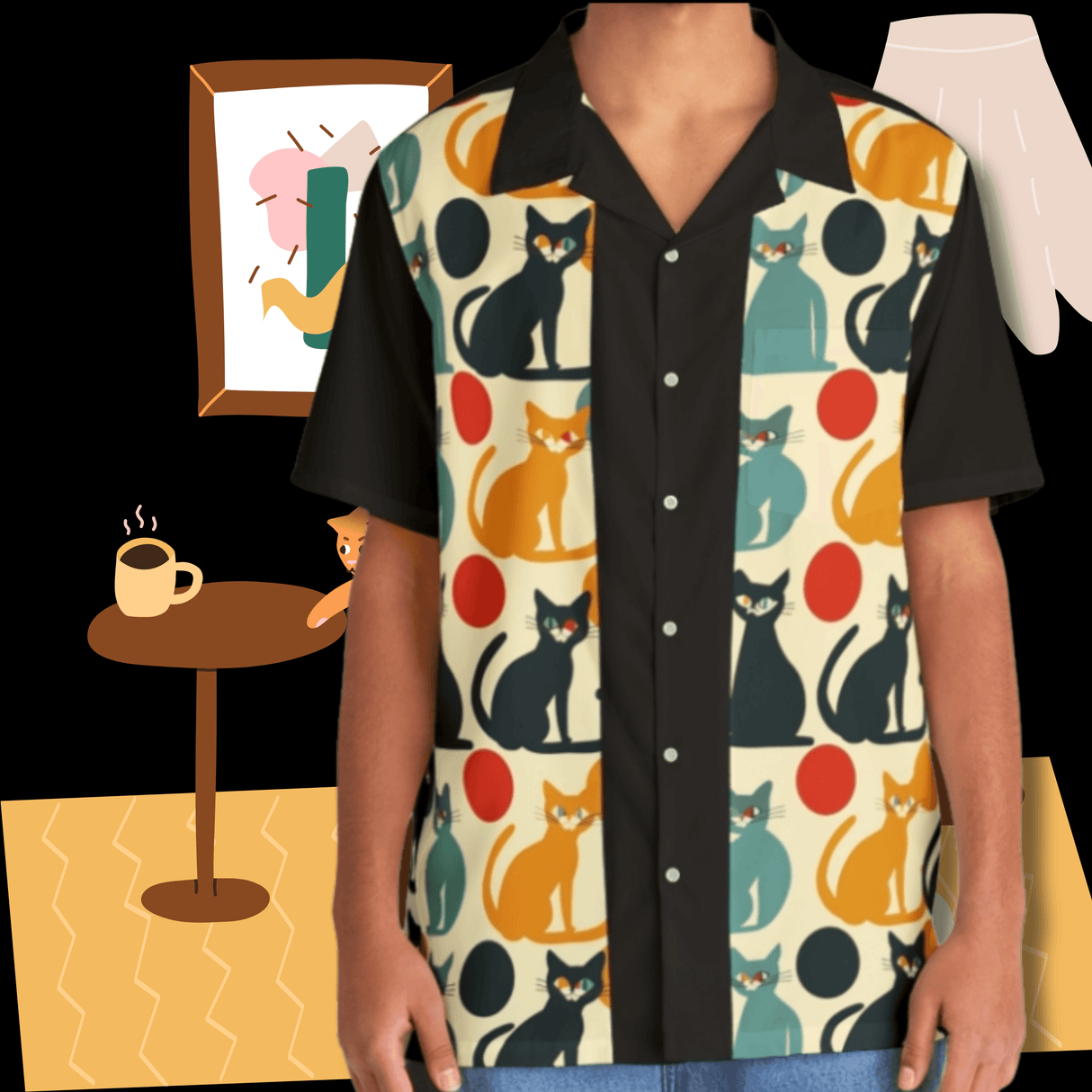 Cats! Button Up Bowling Style - Retro Button Up Shirt