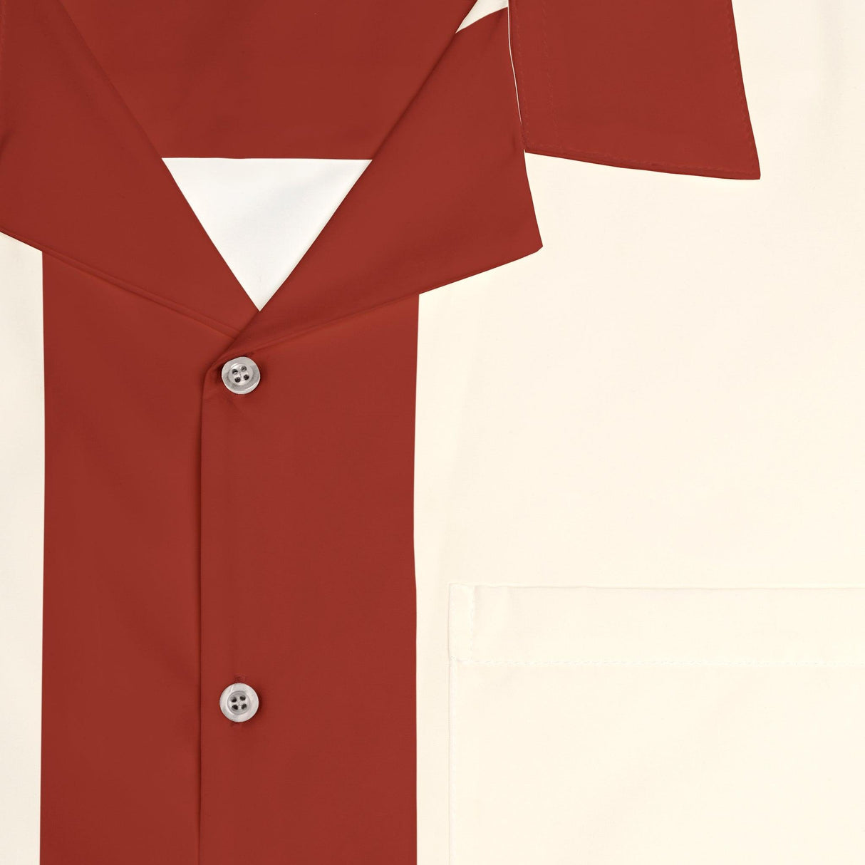 Deep Red and Off-White Bowling Style - Retro Button Up Shirt