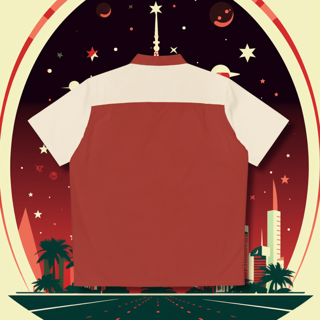 Deep Red and Off-White Atomic Stars Liftoff - Retro Button Up Shirt