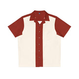 Deep Red and Off-White Bowling Style - Retro Button Up Shirt