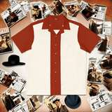 Deep Red and Off-White Bowling Style - Retro Button Up Shirt