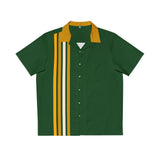 Green and Gold with Retro Stripes Bowling Style - Retro Button Up Shirt