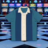 Vegas Blue Two-Tone Panel - Retro Button Up Shirt