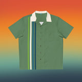 Kickin It in Green and Blue Striped - Retro Button Up Shirt