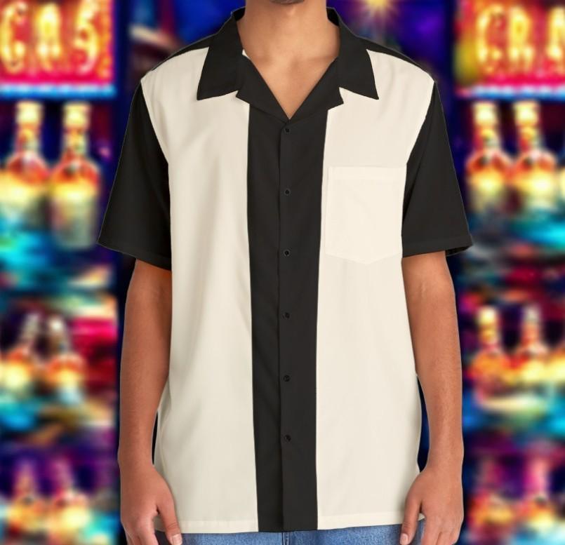 Black and Off-White Bowling Style - Retro Button Up Shirt