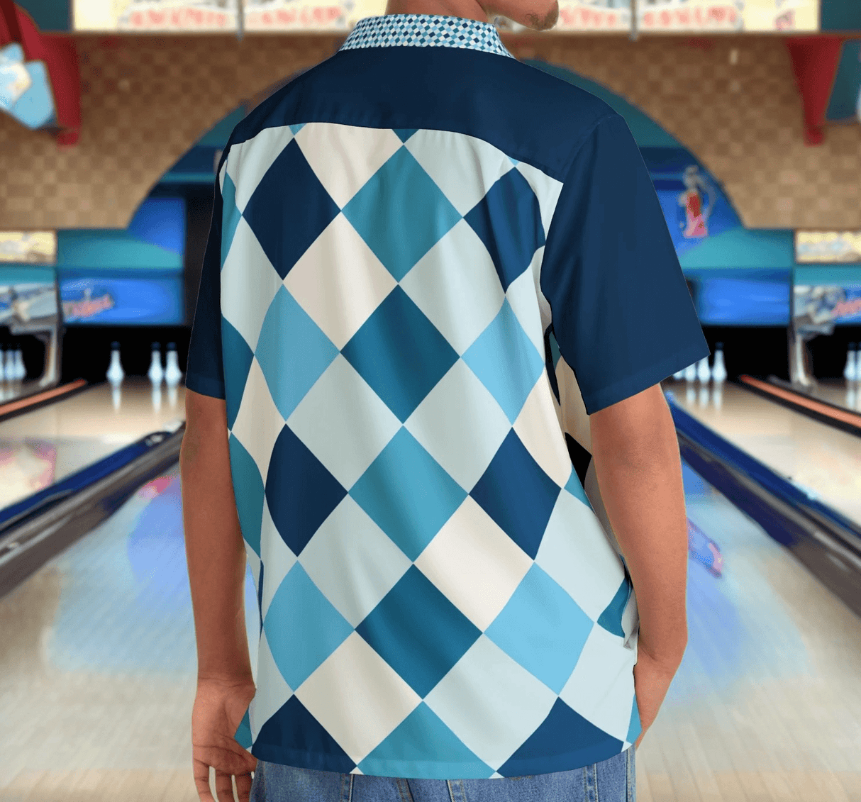 Checkerboard Cool Bowling Style - Retro Button Up Shirt