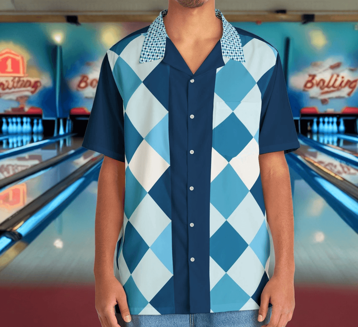 Checkerboard Cool Bowling Style - Retro Button Up Shirt