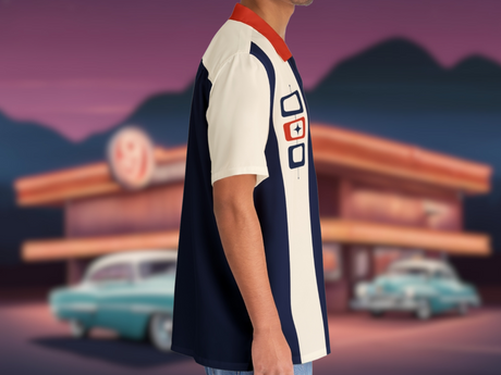 I'm Not Square in Blue Atomic Bowling Style - Retro Button Up Shirt