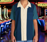 Vegas Blue Two-Tone Panel - Retro Button Up Shirt