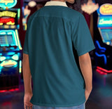 Vegas Blue Two-Tone Panel - Retro Button Up Shirt