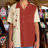 Deep Red and Off-White Atomic Stars Liftoff - Retro Button Up Shirt