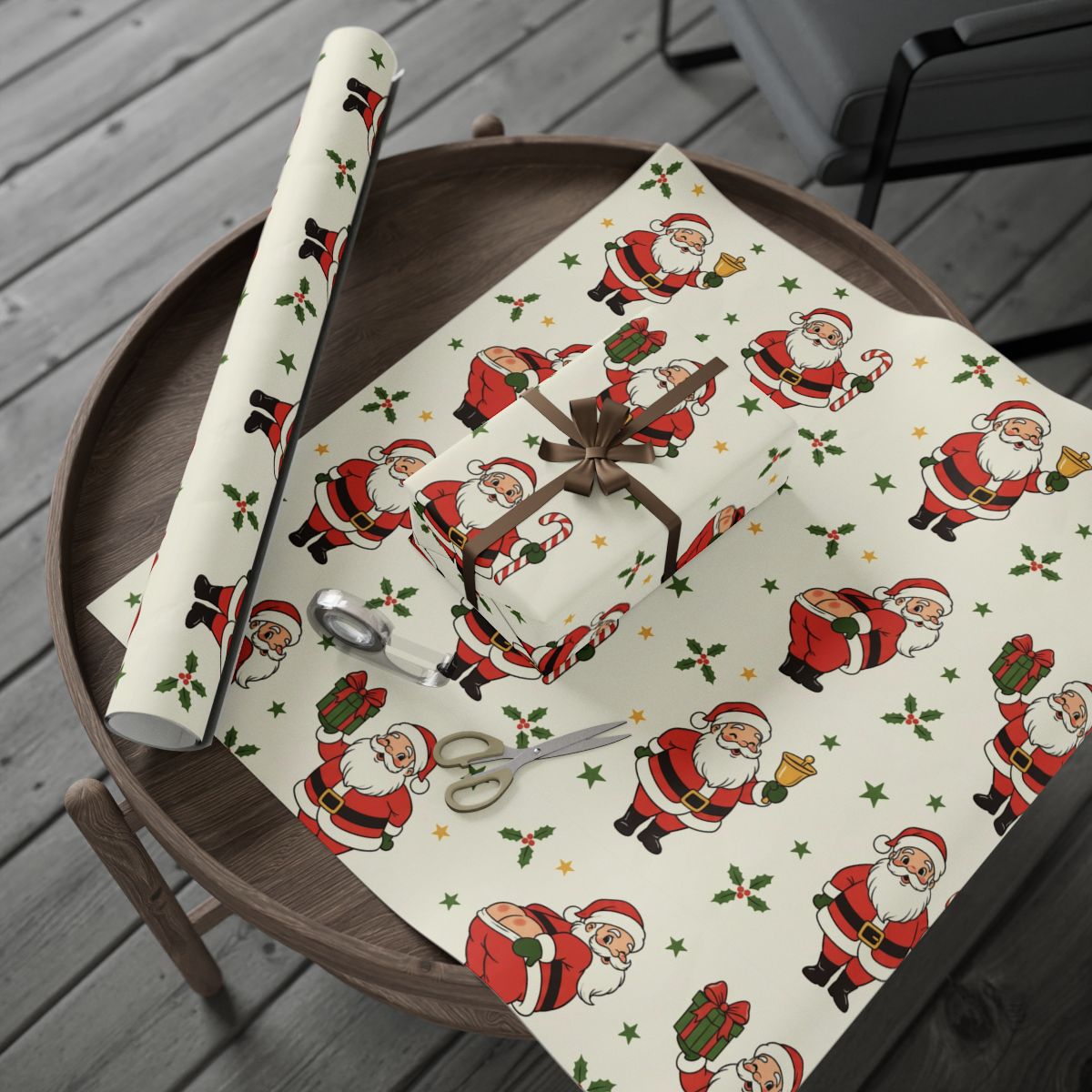 Festive Santa Claus and Gifts Holiday Wrapping Paper