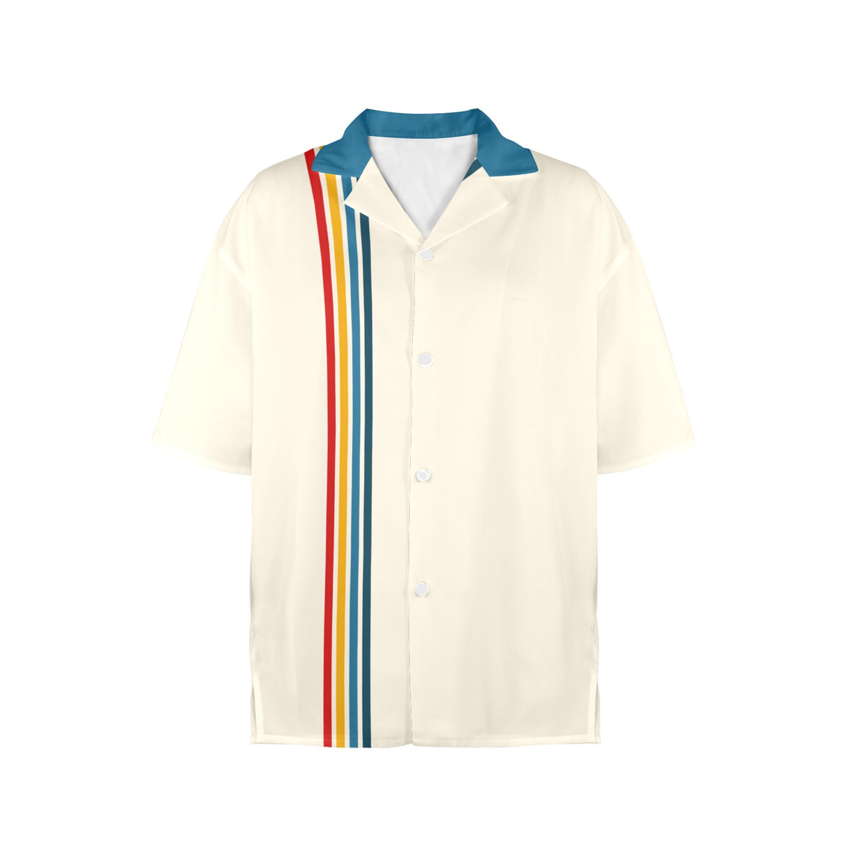 Solid Back Blue Retro Striped Bowling Style - Women's Retro Bowling Shirt