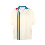 Solid Back Blue Retro Striped Bowling Style - Women's Retro Bowling Shirt