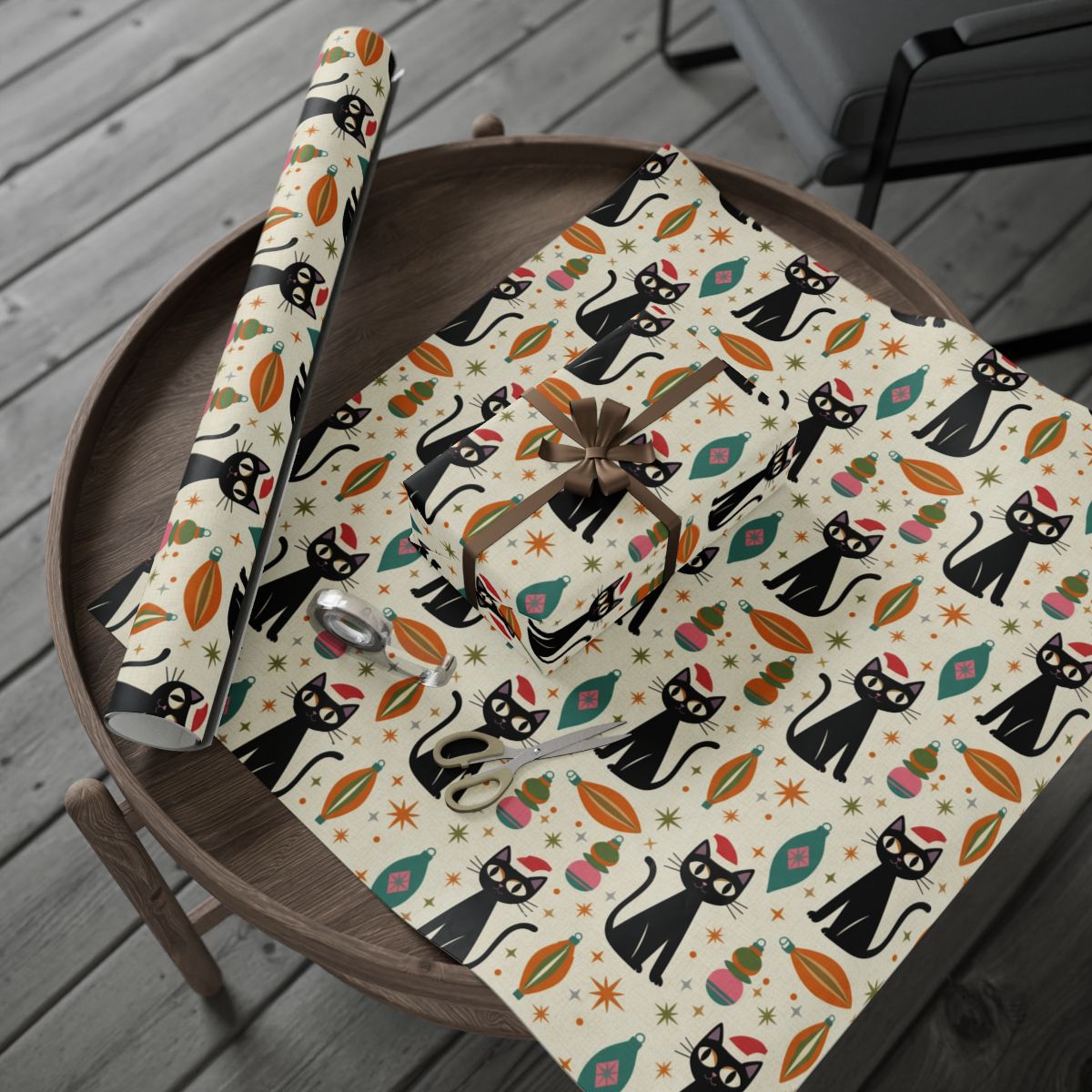Festive Black Cat Wrapping Paper for Gift Wrapping product