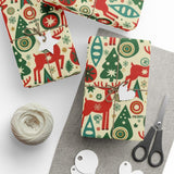 Festive Christmas Wrapping Paper With Deer Tree Patterns