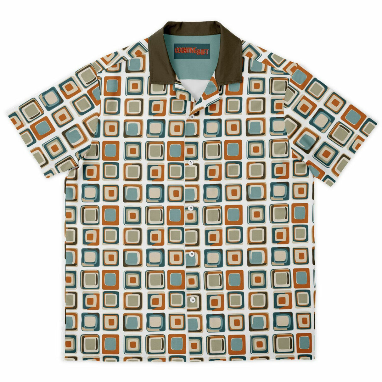 Mod Square Camp Spread Collar Short Sleeve - Retro Button Up Shirt