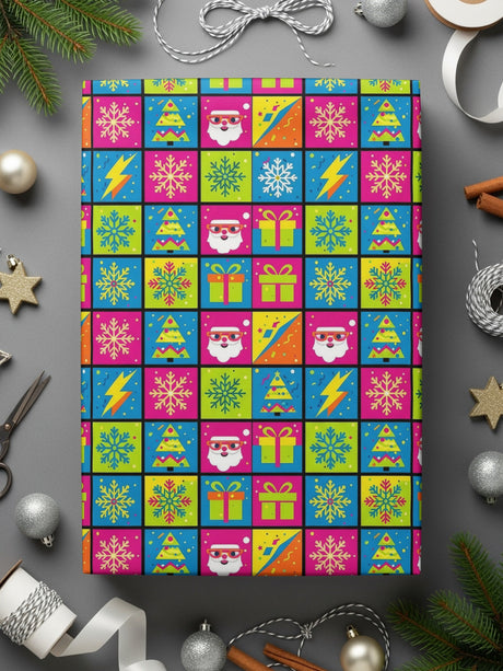 Vibrant Christmas Pattern Gift Wrapping Paper Design