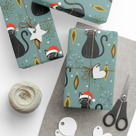 Festive Cat Wrapping Paper for Holiday Celebrations