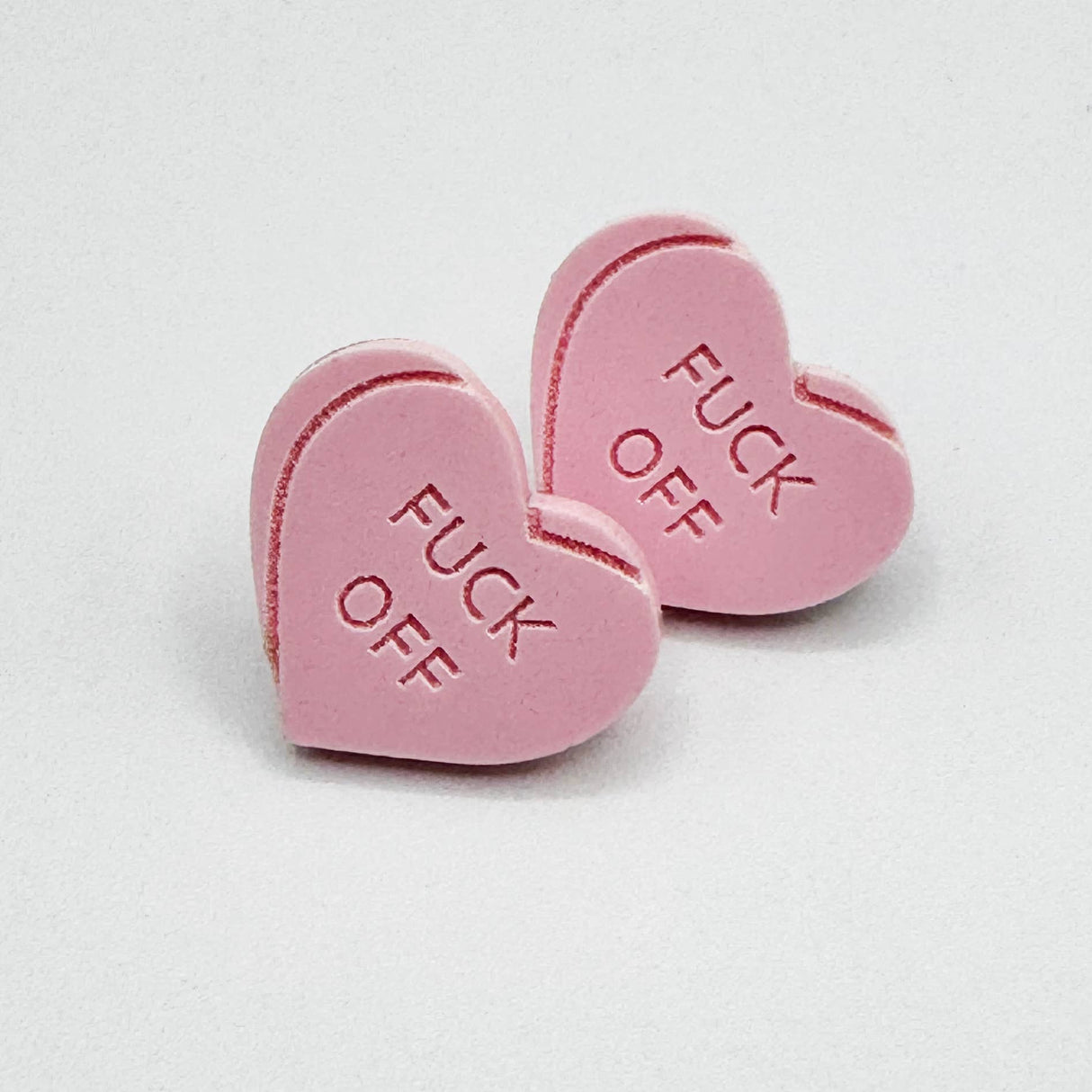 Heart Candy FUCK OFF Stud Earrings - Pink