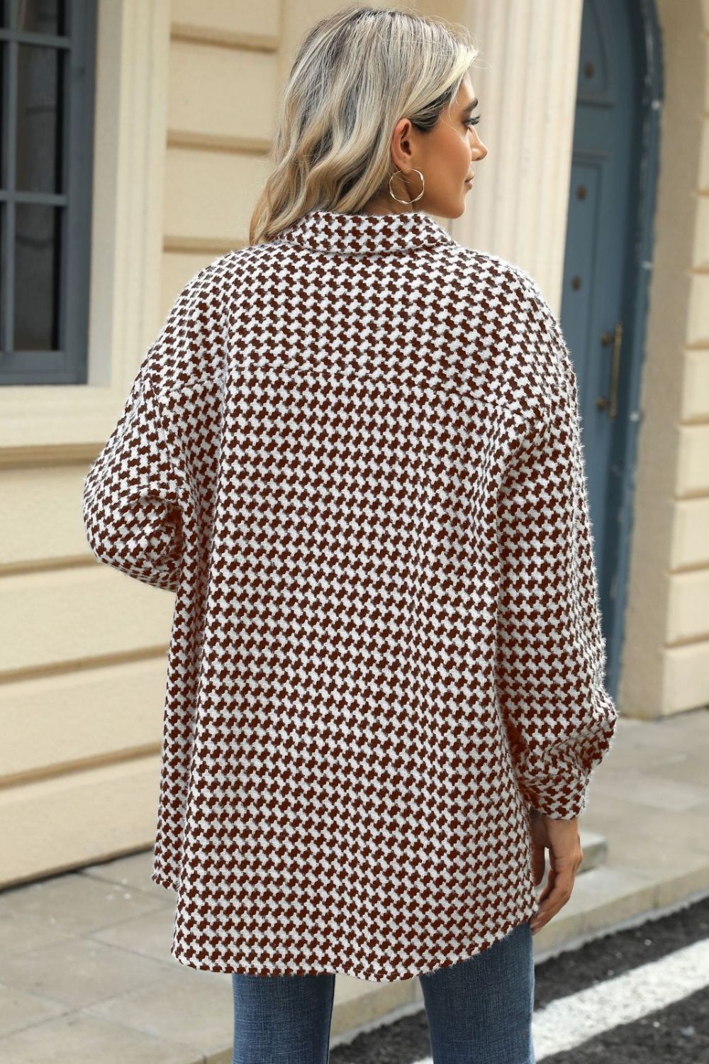 60s Mod Houndstooth Button Up Dropped Shoulder Coat