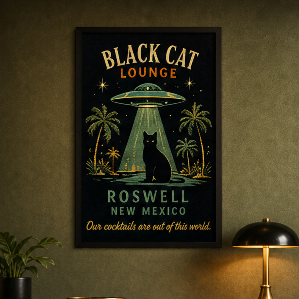 Black Cat Lounge Roswell Metal Art Print