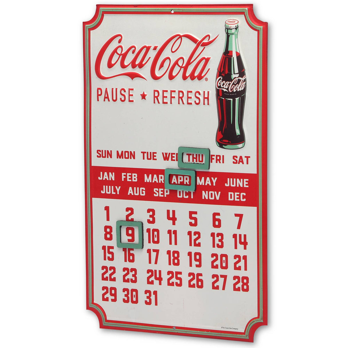 Coca-Cola Calendar Embossed Metal Sign