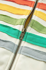 70s Rainbow Contrast Zip Up Women's Hoodie