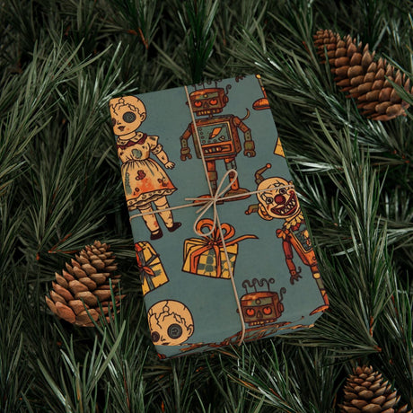 Vintage Robot and Doll Themed Wrapping Paper