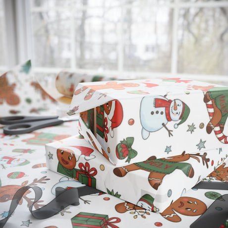 Holiday Gift Wrapping Paper with Snowmen and Gingerbread