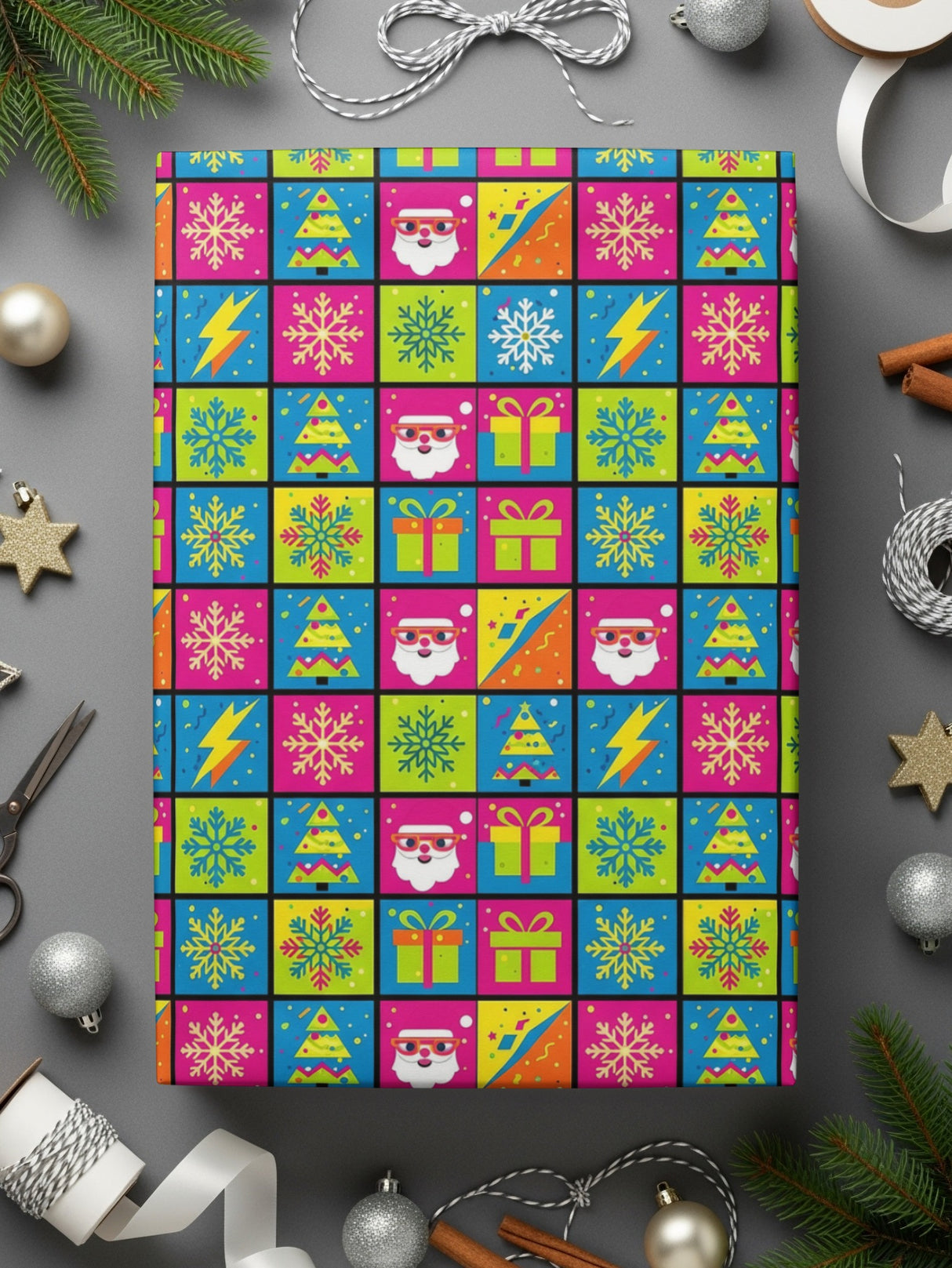 Festive Holiday Wrapping Paper with Colorful Patterns