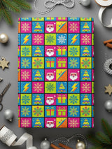 Festive Holiday Wrapping Paper with Colorful Patterns