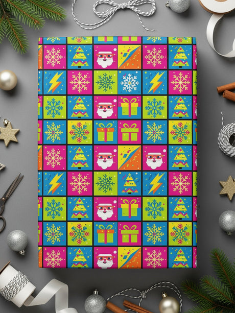 Festive Holiday Wrapping Paper with Colorful Patterns