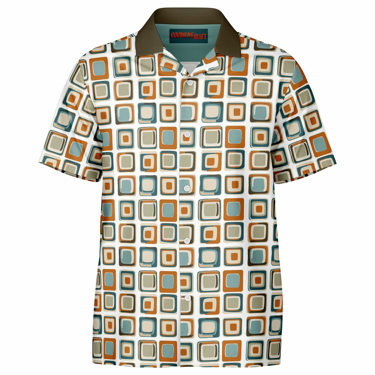 Mod Square Camp Spread Collar Short Sleeve - Retro Button Up Shirt